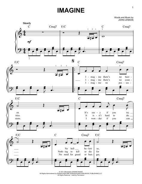 John Lennon Imagine Piano Notes