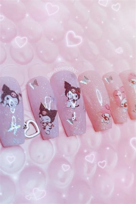 Kuromi Nails | Hello kitty nails, Kawaii nails, Cute acrylic nail designs