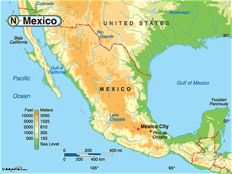 Mexico Physical Map by Maps.com from Maps.com -- World’s Largest Map Store.