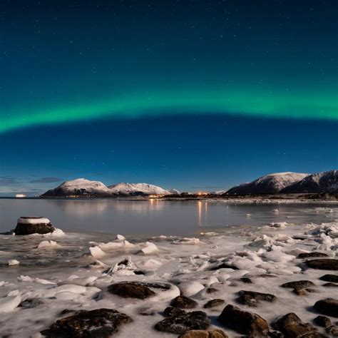 Download Aurora Borealis Snow Covered Stones Mountains Reflection On Lake 4K 5K HD Nature ...