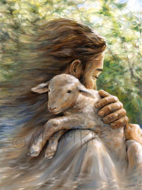 Art Print Jesus as Shepherd Holding Lamb Over Shoulder With - Etsy