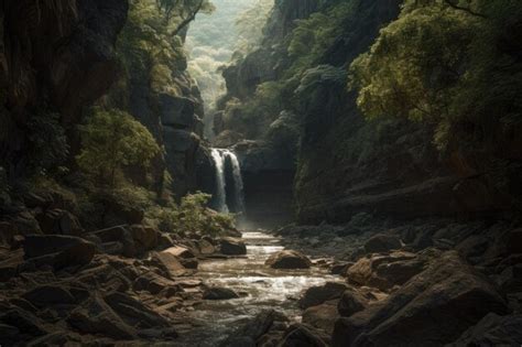 Premium AI Image | Waterfall in the mountains forest with beautiful view