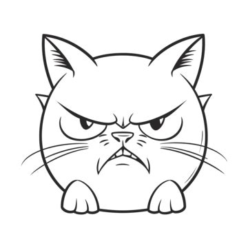 Angry Cat Black And White Illustration Outline Sketch Drawing Vector, Angry Cat Drawing, Angry ...