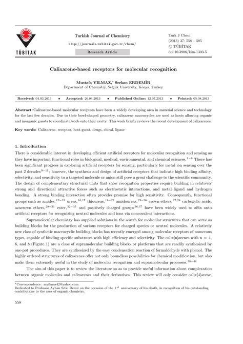 (PDF) Calixarene-Based Receptors for Molecular Recognition