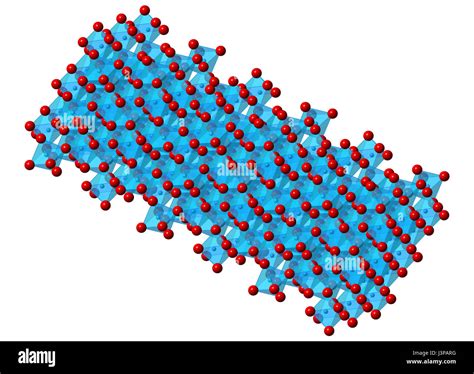 Corundum (Aluminium oxide), crystal structure. Ruby gems consist of red transparent corundum ...