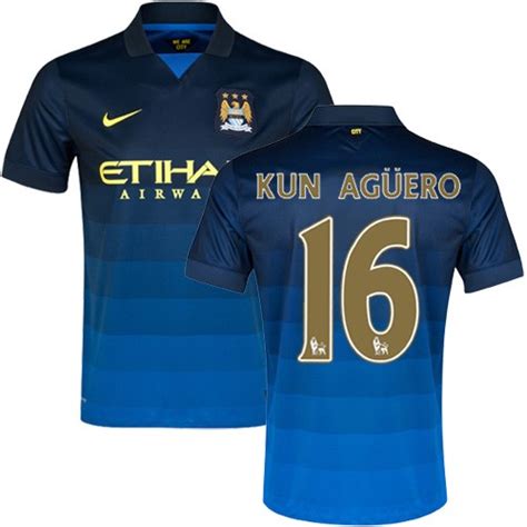 Men's 16 Sergio Aguero Manchester City FC Jersey - 14/15 Spain Football Club Nike Authentic Dark ...