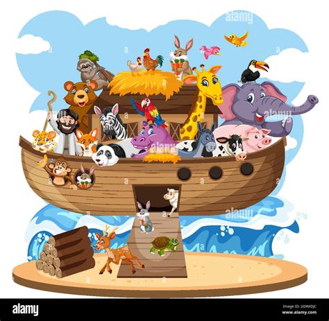 Noah's Ark with Animals isolated on white background illustration Stock ...