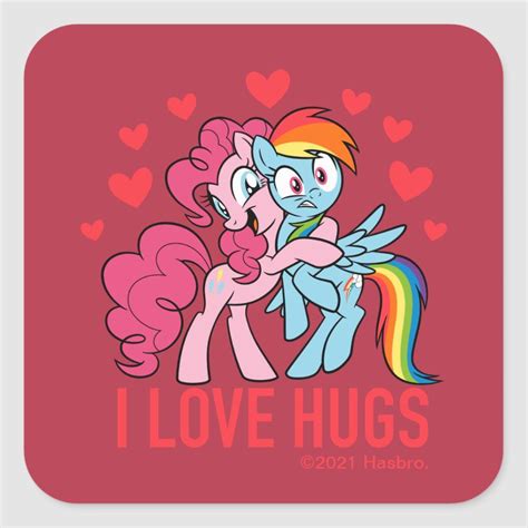 Pinkie Pie & Rainbow Dash - I Love Hugs Square Sticker | My little pony stickers, Rainbow dash ...