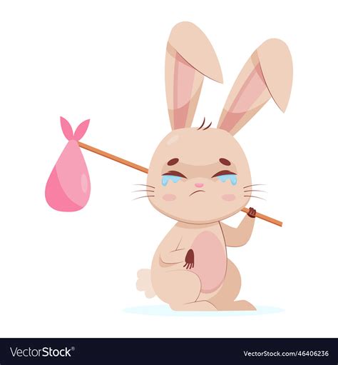 Crying rabbit with knapsack cartoon Royalty Free Vector