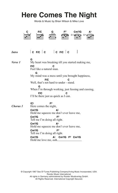 Here Comes The Night by The Beach Boys - Guitar Chords/Lyrics - Guitar Instructor