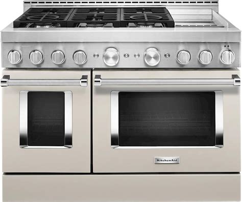 KitchenAid 6.3 Cu. Ft. Slide-In Double Oven Gas True Convection Range with Self-Cleaning and ...