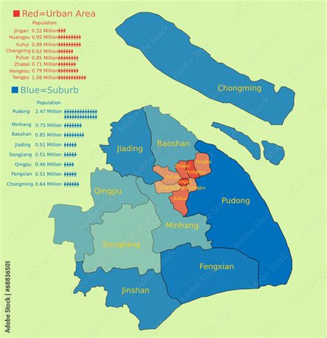 Shanghai map with districts territory and population conditions Stock Vector | Adobe Stock