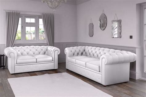 Chesterfield Faux Leather Sofa White – Endure Fabrics