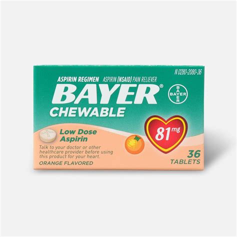 Bayer Low Dose 'Baby' Aspirin, 81mg Chewable Orange, 36 ea