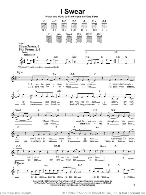 I Swear sheet music for guitar solo (chords) (PDF) v2 | Sheet music, John michael montgomery ...