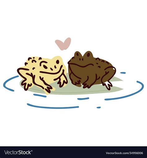 Cute cartoon frog lovers on pond lily pad lineart Vector Image