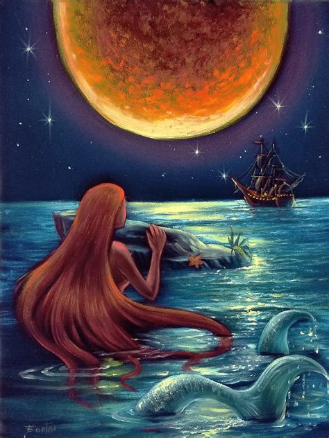 The Little Mermaid Ariel Child art Fantasy Original Oil Painting on ...