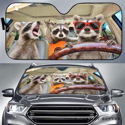 Three Funny Raccoon Driving Car Sun Shades b – uscoolprint