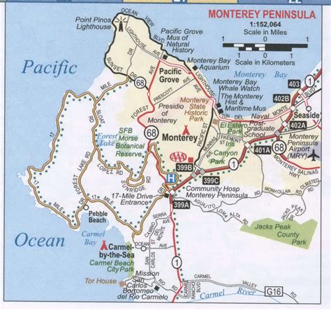 Monterey peninsula road map, free map highway Monterey surrounding area