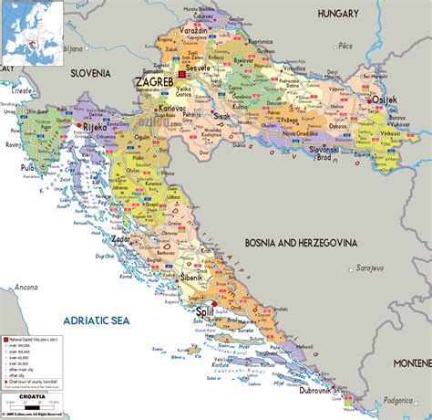 Large political and administrative map of Croatia with roads, cities ...