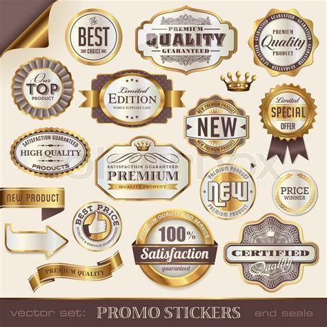 Golden promo stickers, labels and ... | Stock vector | Colourbox