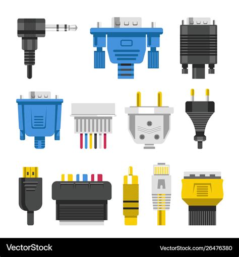 Wiring connectors and cables audio or video Vector Image