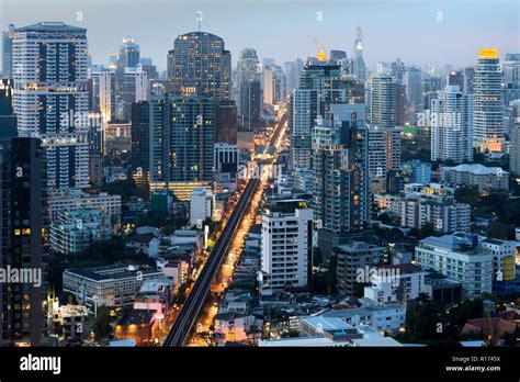 Bangkok city center night view from rooftop on sukhumvit road Stock Photo - Alamy