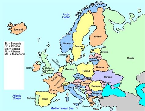 a map of europe with all the major cities and their names on it's borders