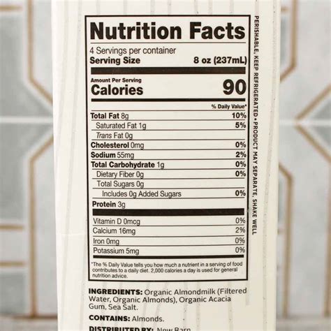 Nutrition Label Almond Milk | Besto Blog