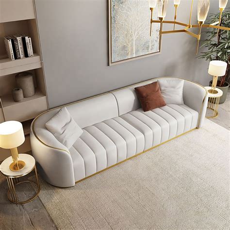 89" Modern Faux Leather Upholstered Sofa 3-Seater Sofa in Gold Legs Luxury Sofa