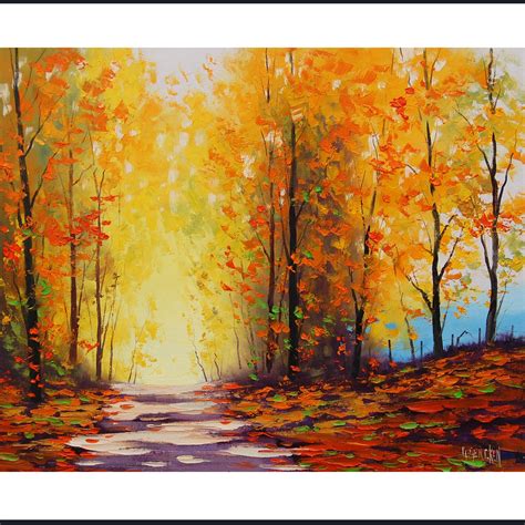 YELLOW autumn PAINTING Golden fall trees by GerckenGallery on Etsy