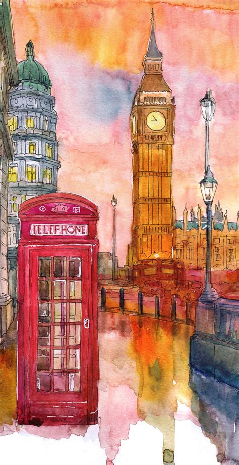 London Skyline Art Watercolor Painting Big Ben Sketch - Etsy