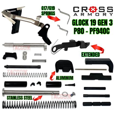 CROSS ARMORY UPGRADED Lower & Upper Slide / Frame Parts Kit for Glock 19 GEN 3 / P80 PF940C – TACDOM