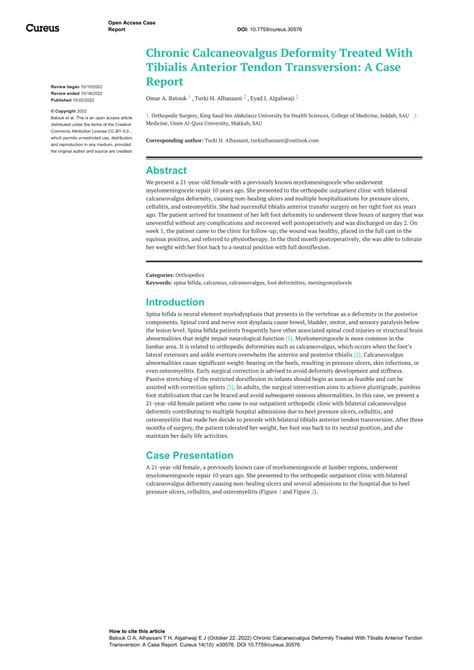 (PDF) Chronic Calcaneovalgus Deformity Treated With Tibialis Anterior Tendon Transversion: A ...