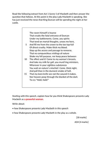 Analysis of Lady Macbeth's soliloquy: "The raven himself is hoarse..." | Teaching Resources