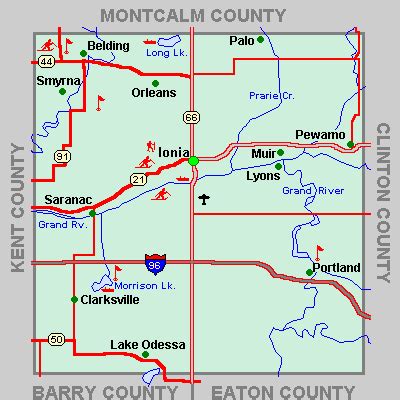 Ionia County Map Tour lakes snowmobile ATV river hike hotels motels Michigan Interactive™