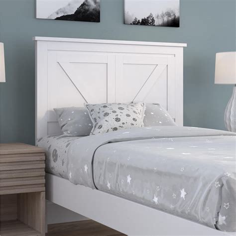 Glenwillow Home Farmhouse Style Full Rustic Wooden Headboard in Gloss White - Twin Size ...