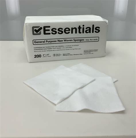 Essentials 200 Non-Sterile Gauze Sponges - 4-Ply, 4 x 4 - Wound Care, First Aid Kit - Non-Woven ...