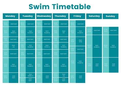 Swimming Pool Timetable - Liscombe Health Club