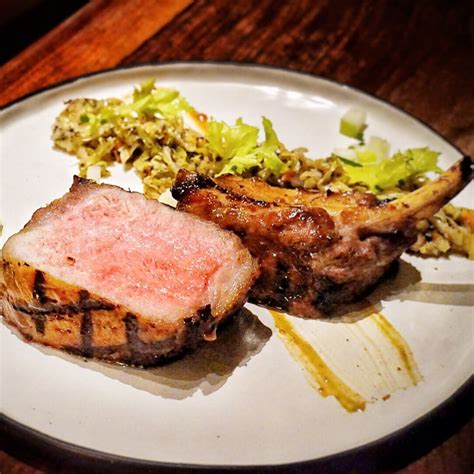 Double Bone Iberico Pork Chop, my favourite main dish, look at the pinkish centre! Tender and ...