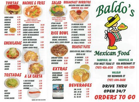 Restaurant Menu at Baldo's Mexican Food, 936 Merchant St (2/2) | Mexican food recipes, Food ...