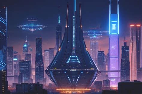 Premium AI Image | futuristic city skyline with advanced technology and dazzling lights