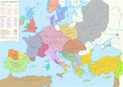 Map of Europe during the High Middle Ages (1000 A.D)