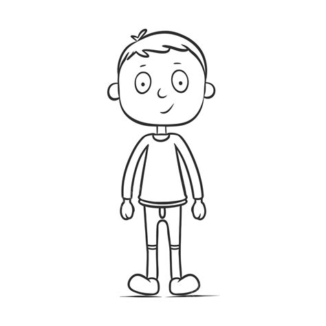 Line Drawing Of A Young Boy Standing Outline Sketch Vector, Man Standing Drawing, Man Standing ...