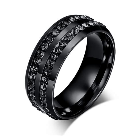 New Fashion Men Rings Black Crystyal Rings Stainless Steel Men Wedding Rings-in Rings from ...