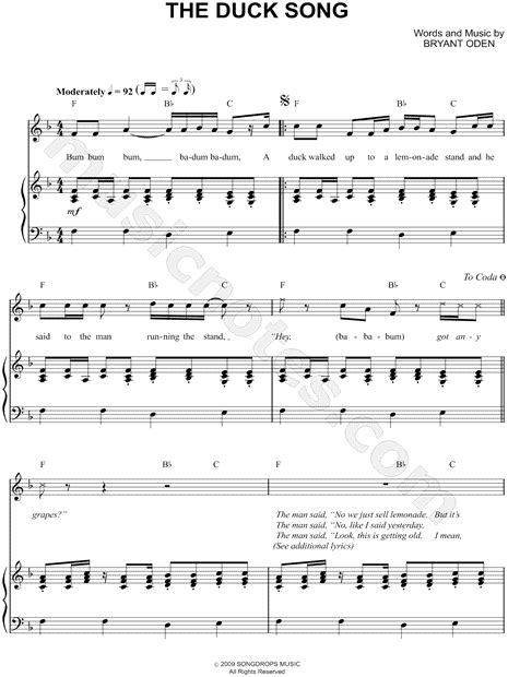 Bryant Oden "The Duck Song" Sheet Music in F Major (transposable) - Download & Print - SKU ...