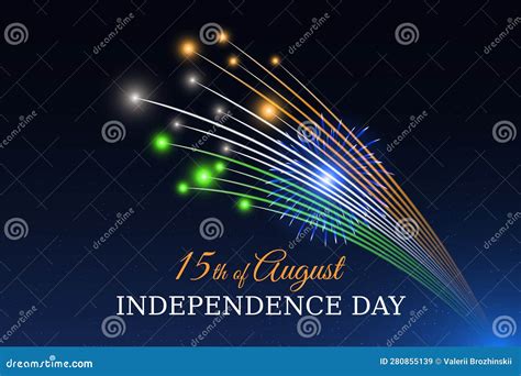 15th of August, India Independence Day, Indian Colorful Fireworks Flag on Blue Night Sky ...