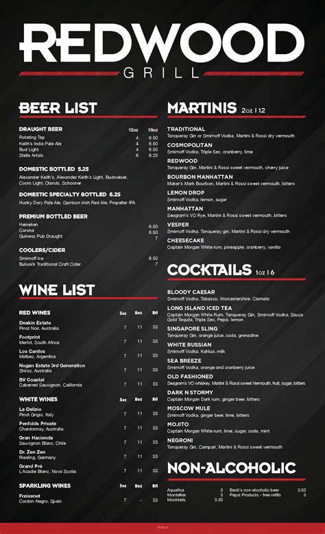 Bar Menu - Redwood Grill