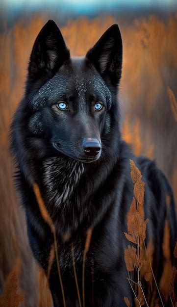 A black wolf with blue eyes | Premium AI-generated image