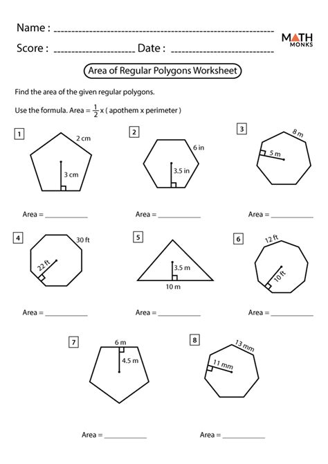 Area Of Regular Polygon Worksheets